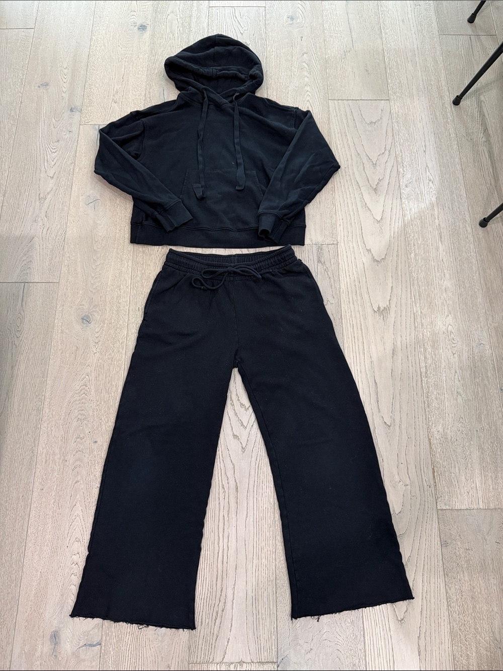 Black Wide-Leg Sweatpants and Hoodie - Women's Casual Lounge